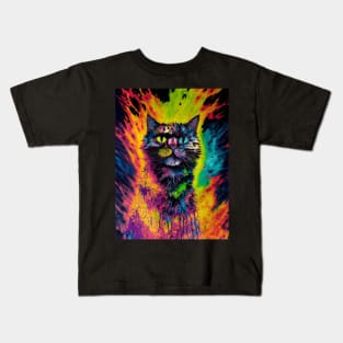 Psychedelic Multicolored Cat Kids T-Shirt